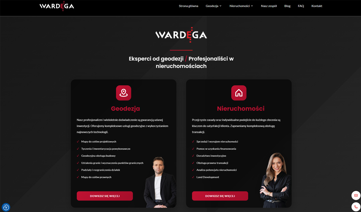 Strona internetowa Geodezja i Nieruchomości Wardęga